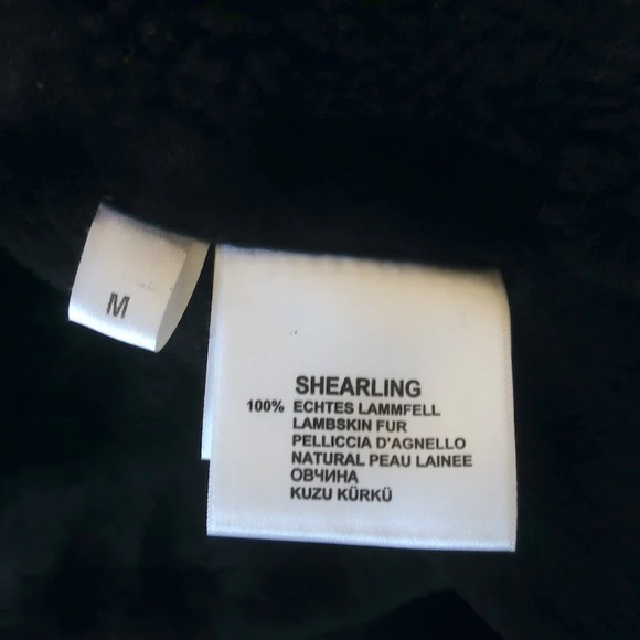 Saks Fifth Avenue Shearling Peplum Coat Black/Navy Size Medium - Picture 6 of 8